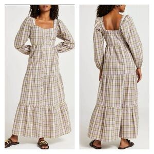RIVER ISLAND Check Print Long Sleeve Button Up Maxi Dress UK 22 US 18 NEW